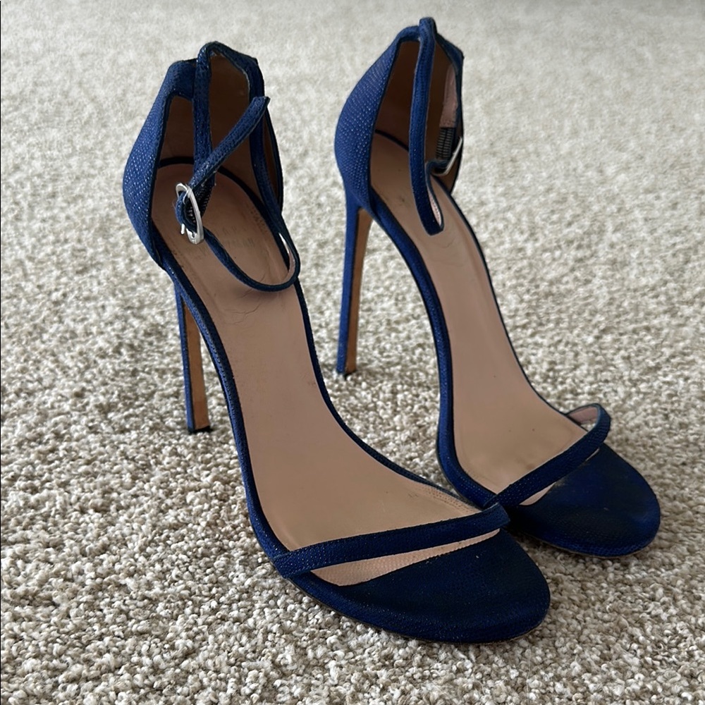 Stuart Weitzman Cobalt Blue Pebbled Nudist Heels